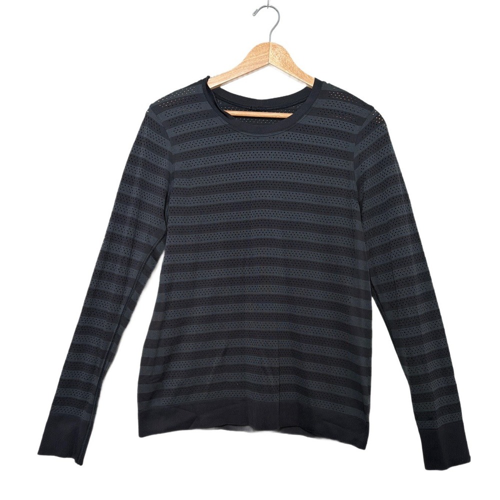 Lululemon Breeze By Long Sleeve Top 8 Black Mesh Perforated Breathable Run Yoga